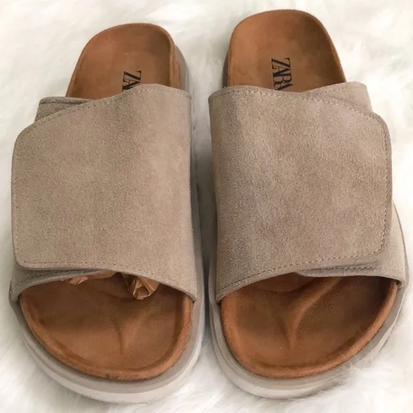 Zara Men\'s Beige Flip Flop Size 41/10 COMBINATION FLAT SANDALS - Sandy Brown | ZARA United States main image 2